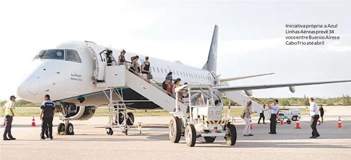  ?? Fotos / Divulgação ?? Iniciativa própria: a Azul Linhas Aéreas prevê 34 voos entre Buenos Aires e Cabo Frio até abril