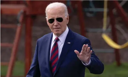  ?? Photograph: Michael Reynolds/EPA ?? Joe Biden waves as he departs the White House to hit the campaign trail on Wednesday.