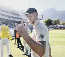  ??  ?? Ben Stokes after England’s win in Cape Town.