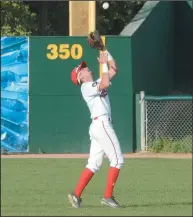  ?? NEWS PHOTO RYAN MCCRACKEN ?? Medicine Hat Mavericks second baseman Rock Jordan watches a fly ball into his glove during Saturday's Western Major Baseball League game against the Fort McMurray Giants at Athletic Park.