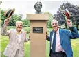  ??  ?? Tony Gray, left, and Jeffrey Holland at the unveiling of the Jerome K Jerome bust