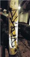  ?? PHOTO: SUPPLIED ?? Tagged . . . The ‘‘artist’’ of this graffiti on an Easther Cres power pole was allegedly caught on camera on Tuesday night, but the man who captured the video claimed police, the Dunedin City Council and Aurora were not interested in his video of the...