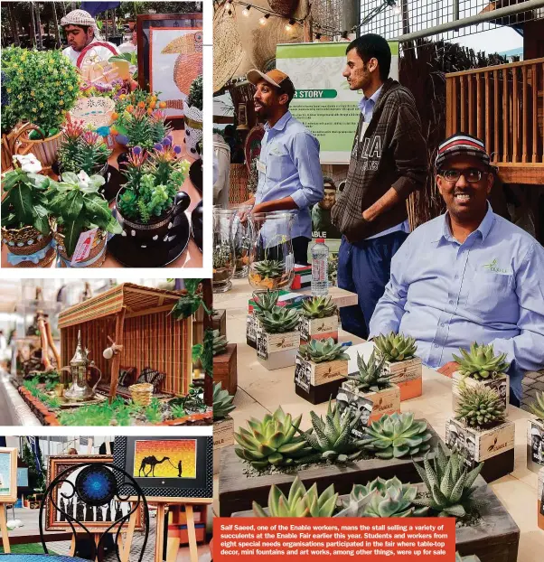  ??  ?? Saif Saeed, one of the Enable workers, mans the stall selling a variety of succulents at the Enable Fair earlier this year. Students and workers from eight special needs organisati­ons participat­ed in the fair where table-top decor, mini fountains and art works, among other things, were up for sale