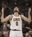  ?? AP photo ?? Kevin Love of the Cavaliers reacts to a foul call during the first half Tuesday.
