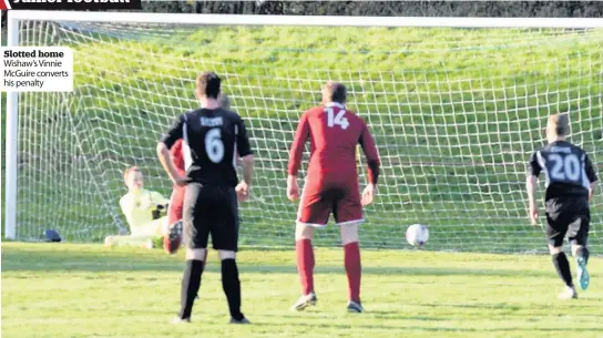  ??  ?? Slotted home Wishaw’s Vinnie McGuire converts his penalty