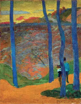  ??  ?? Ombre Sotto, Paul Gauguin, «Alberi blu. Verrà il tuo turno, bellezza!» (1888)