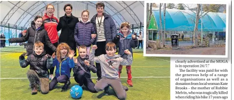  ?? ?? Opening Alison Chapman (Active Schools), Eilidh Barbour and Nicola Williams, head teacher at the Royal School of Dunkeld with pupils who attended the official opening, and inset, the MUGA