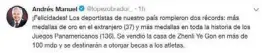  ?? ESPECIAL ?? AMLO felicitó a los atletas en su cuenta de Twitter.