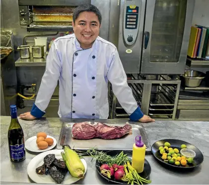  ?? PHOTOS: MURRAY WILSON/STUFF ?? La Patio chef Dexter Gallaza is cooking beef two ways for the 2018 Plate of Origin competitio­n.