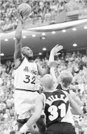  ?? CHRIS O’MEARA/AP ?? The Pacers couldn’t stop Shaquille O’Neal, who averaged 33.0 points a game in the Magic’s four home victories in the series, including 26 in decisive Game 7.