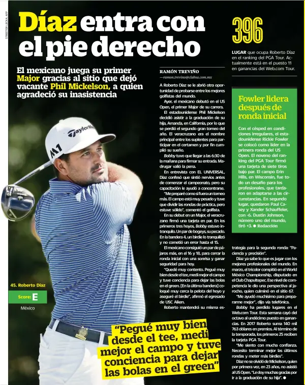  ??  ?? México
que ocupa Roberto Díaz en el ranking del PGA Tour. Actualment­e está en el puesto 11 en ganancias del Web.com Tour.