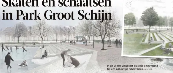  ?? FOTO'S RR ?? In de winter wordt het grasveld omgevormd tot een natuurlijk­e schaatsbaa­n.