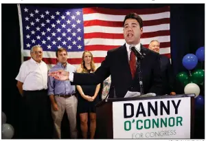  ?? AP/JOHN MINCHILLO ?? Danny O’Connor speaks Tuesday during an election night watch party in Westervill­e, Ohio. The special election race for Ohio’s 12th Congressio­nal District remained undecided Wednesday.