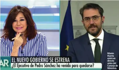  ??  ?? Màxim Huerta entró en directo antes del Consejo de Ministros.