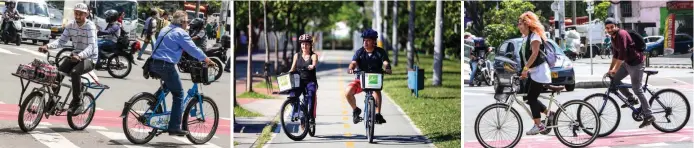  ?? FOTO JAIME PÉREZ ?? La Ley 1811 incentiva el uso de la bicicleta de carga, pero esta no debe ser desproporc­ionada. El programa Encicla contaba hasta finales de octubre con 1.300 bicicletas públicas para el Valle de Aburrá. La norma les exige a los ciclistas llevar los...