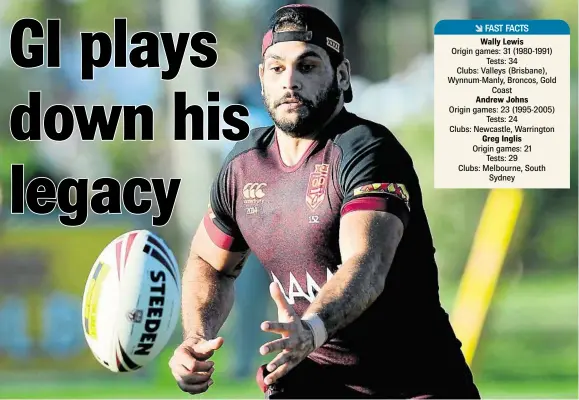  ?? PHOTO: GETTY IMAGES ?? WITHIN GRASP: Greg Inglis tries to control the ball during training with the Queensland squad ahead of tomorrow’s game.