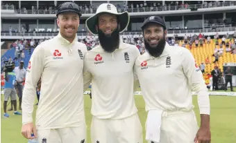  ?? Getty ?? Left to right: Jack Leach, Moeen Ali and Adil Rashid celebrate after England defeated Sri Lanka in the second Test yesterday – a win that secured a series victory for Joe Root’s side