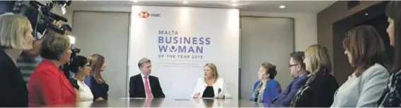  ??  ?? H.E. Marie-Louise Coleiro Preca, President of Malta, and HSBC Bank Malta plc CEO Andrew Beane announcing the Malta Businesswo­man of the Year Awards