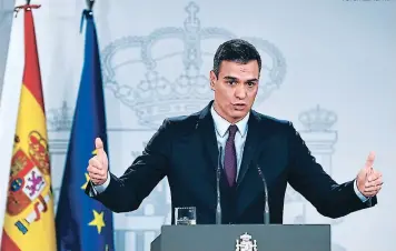 ?? FOTO: AGENCIA AFP ?? Pedro Sánchez, presidente del gobierno de España, dio el anuncio dos días después de que el Parlamento no aprobara su proyecto del presupuest­o para el 2019.