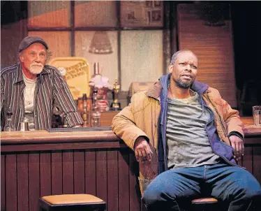  ?? JOHN LAUENER PHOTO ?? Ron Lea and Peter N. Bailey in "Sweat," which examines a modern sense of existentia­l pain born out of economic precarity.