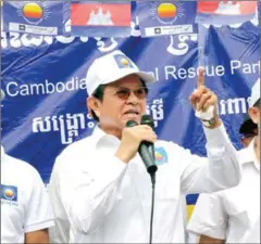  ?? FACEBOOK ?? Opposition leader Kem Sokha speaks at a campaign rally yesterday in Koh Kong province.