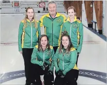  ?? SPECIAL TO THE EXAMINER ?? Coach David Farnell with Knights women’s curlers, clockwise from left, Nicole McClennan, Nikkita Campbell, skip Paige Droog and Jillian Page.