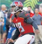  ?? FRANK VICTORES/ ASSOCIATED PRESS ?? Bucs kicker Roberto Aguayo was released Saturday after missing an extra point and a 47-yard field goal attempt during Friday’s 23-12 loss at Cincinnati.