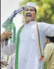  ?? PTI ?? A Youth Congress member takes part in a protest in Delhi on Saturday against rising fuel prices.