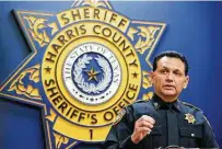  ?? Melissa Phillip / Staff photograph­er ?? Harris County Sheriff Ed Gonzalez offered condolence­s to the family of the slain man before sharing footage of the shooting.