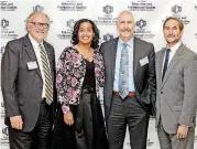  ?? [PHOTO PROVIDED] ?? From left are James Machell, dean of UCO’s College of Education and Profession­al Studies; Jahana Hayes, 2016 National Teacher of the Year; Jon Hazell, 2017 Oklahoma Teacher of the Year; and Don Betz, president of UCO.