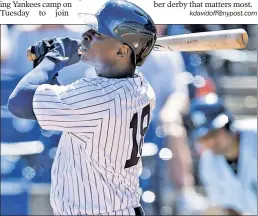  ?? N.Y. Post: Charles Wenzelberg ?? BOOM! Didi Gregorius, who hit 20 homers last year, hits a blast in his first 2017 exhibition at-bat Friday against the Phillies.