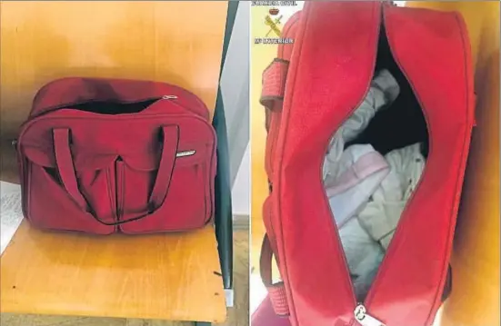  ?? EFE ?? La bolsa donde dos mujeres ocultaban a la niña de mes y medio para pasar el paso fronterizo de Beni Enzar en Melilla