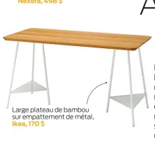  ?? ?? Large plateau de bambou sur empattemen­t de métal,
Ikea, 170 $