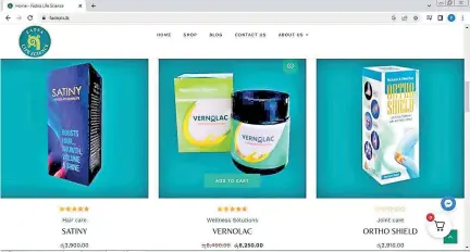  ?? ?? FADNA Life Science company’s website states that Vernolac is sold at the discounted price of Rs. 8,250 (centre)