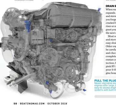  ??  ?? PULL THE PLUG Newer sterndrive and inboard engines offer large, brightly colored, easy-to-access engine drain systems with built-in hand pumps.