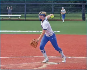  ?? TONY LENAHAN/THE Saline Courier ?? Bryant junior Kadence Armstrong throws a pitch in an 8-5 win over Cabot in the 6A state title game Thursday at Farris Field in Conway. Armstrong earned the win pitching two shutout innings.