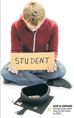  ??  ?? CAP &amp; GROAN: Student loan debt may hit $2 trillion by 2021.