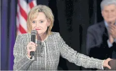  ?? EPA-EFE ?? Republican US Senator Cindy Hyde-Smith talks to supporters following the mid-term general election in Jackson, Mississipp­i.