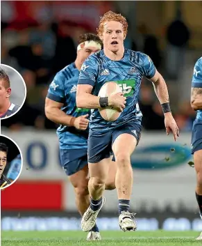  ?? GETTY IMAGES ?? Newcomers: Blues halfback Finlay Christie above, Crusaders flanker Ethan Blackadder (above right), Highlander­s prop Ethan de Groot (inset top) and Chiefs midfielder Quinn Tupaea (inset bottom) have been rewarded for their top showing in Super Rugby.