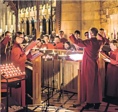  ??  ?? Cor Glanaethwy, top left, performing Hallelujah in the 2015 final of Britain’s Got Talent, and, above, Bangor Cathedral Choir, which will not be performing in its own church