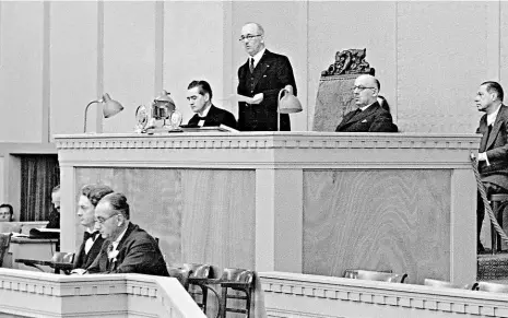  ?? Foto: ČTK ?? Ve svém živlu Edvard Beneš jako řečník na jednání Společnost­i národů. Byl opakovaně volen členem Rady SN a vystupoval velmi aktivně.