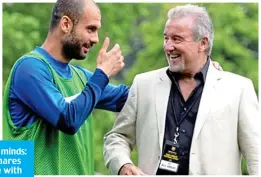  ??  ?? Great minds: Pep shares a joke with ex-Barca manager Venables