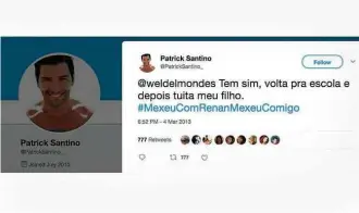  ?? Reprodução/Twitter ?? Com foto de ator grego, perfil falso apoia Calheiros, que sofreu pedido de impeachmen­t