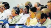  ?? PTI ?? CM Vasundhara Raje during the third Governing Council meet of the NITI Aayog, in New Delhi on Sunday.