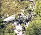  ?? WABC /
ASSOCIATED
PRESS ?? A Giles G202 experiment­al stunt plane lies wrecked Friday near Stuart Air Force Base in Windsor, N.Y.