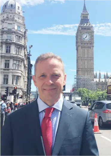  ??  ?? New Reading East MP Matt Rodda on his first day at Parliament on Tuesday, after winning the seat from Rob Wilson last Thursday. His constituen­cy includes parts of Woodley and Earley