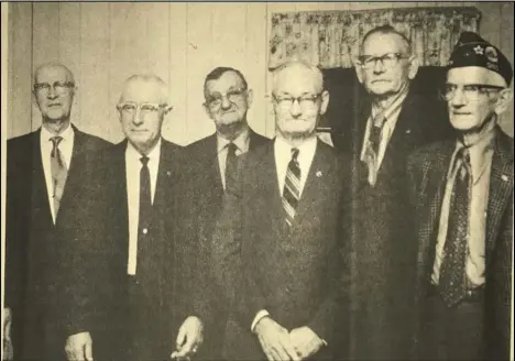  ?? EL file photo ?? Six World War I veterans were on hand Saturday night for the American Legion Birthday party. They are: front row, left to right: Marion Rohrbach, Ed Swartz and Charles Nott; back row, left to right: Arthur Stuckert, Elra Hudson and Carl Henne.