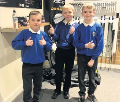  ??  ?? Thumbs up Monklands youngsters enjoy their day at Airdrie Golf Club