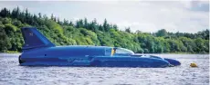  ??  ?? Donald Campbell’s iconic Bluebird on the waters of Loch Fad yesterday