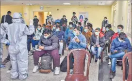 ??  ?? 112 evacuees, including 36 foreign nationals, being quarantine­d by the ITBP quarantine facility in New Delhi on February 27. PTI